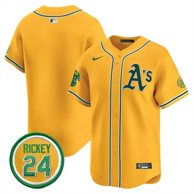 Men%27s Oakland Athletics Blank Yellow 2024 Limited With Rickey Henderson Patch Stitched Jersey Dzhi->seattle mariners->MLB Jersey